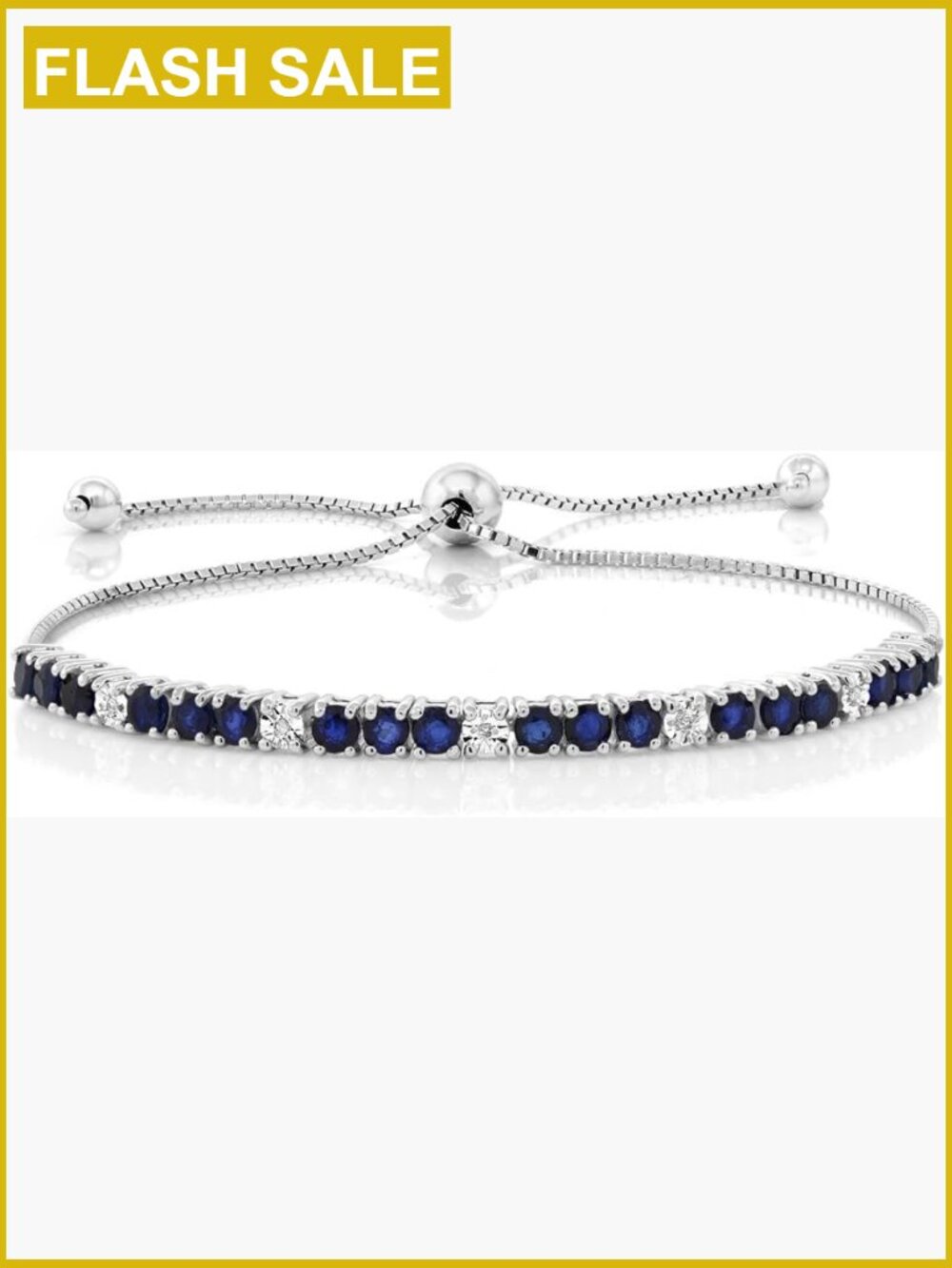 2.05ct Blue Sapphire Diamond Tennis Bracelet Sterling Silver Adjustable 9 inch